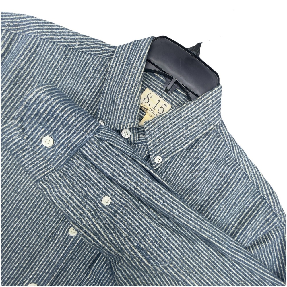 8.15 August Fifteenth Stripe Flannel Button Down Shirt Navy Blue‎ Size S